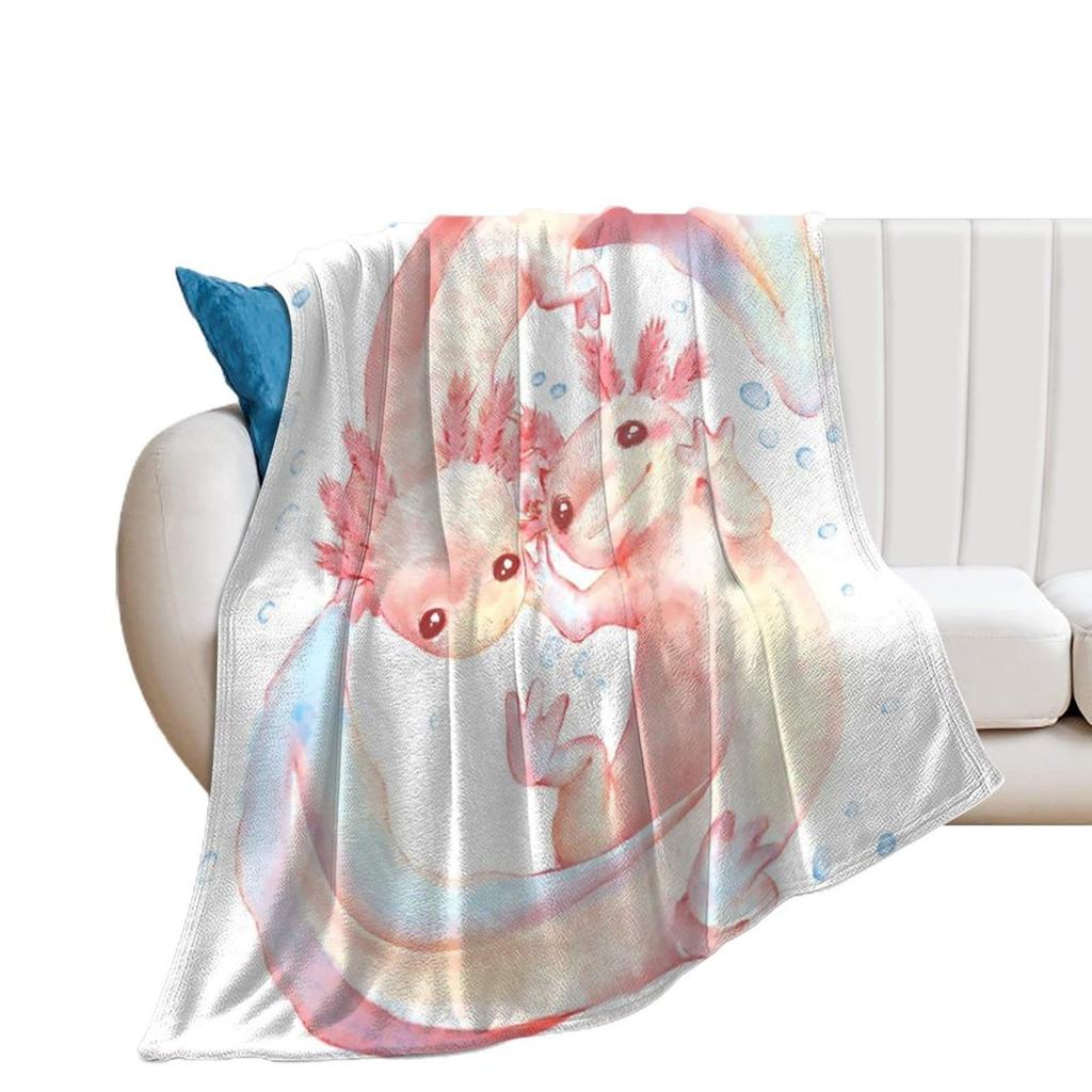 Cartoon Axolotl Blanket Kawaii Ocean Animal Throw Blankets for All Season Seaweed Aquarium Soft Flannel Sofa Blanket for Kids