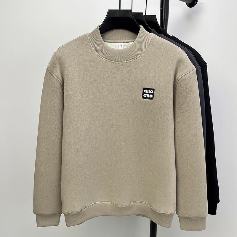 Мужская толстовка из альпаки с бархатной подкладкой, с подкладкой из флиса, универсальная базовая футболка с круглым вырезом