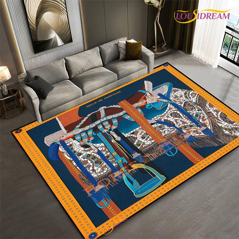 Мода Этническая Рамка Ковер Лошадь Домашний Декор Прямоугольный Ковер для Комнаты Черный Зеленый Оранжевый Гостиная Спальня Прикроватный Напольный Коврик для Стола