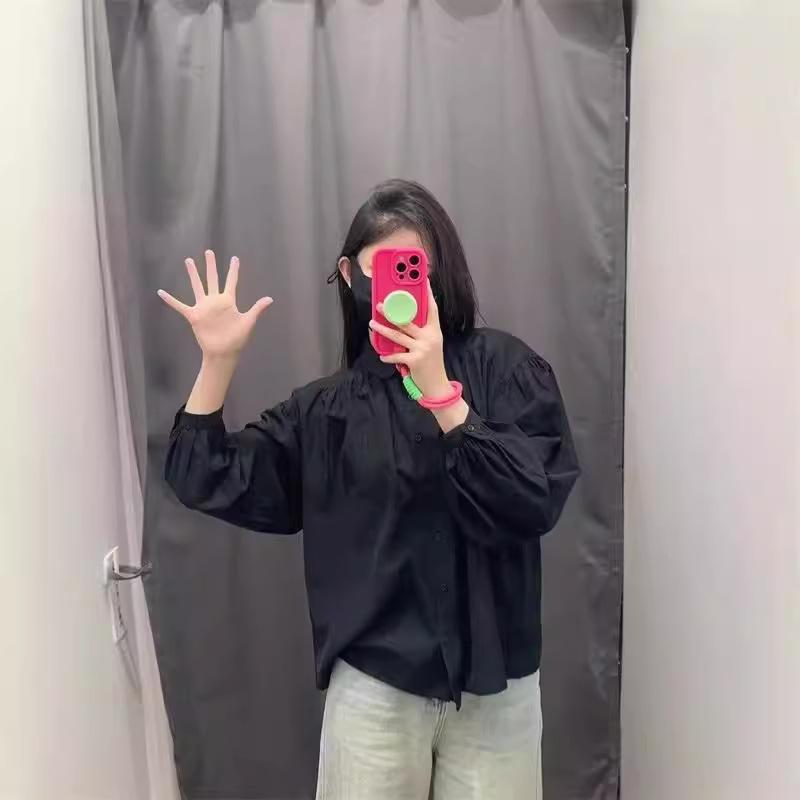 1116 New Women's Soft Pleated Shirt Long Sleeve Shirt Doll Collar Jacket Air Conditioning Shirt 171199