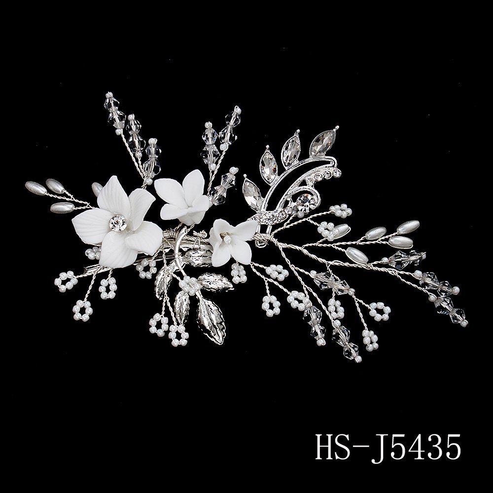 Сделанный вручную свадебный гребень для волос с цветком из жемчуга и страз и листьями