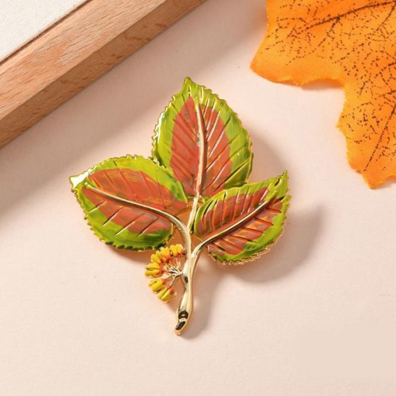 Vintage Style Enamel Autumn Leaf Brooch Handcrafted with User Friendly Materials for Fashionable Women and Nature Lovers