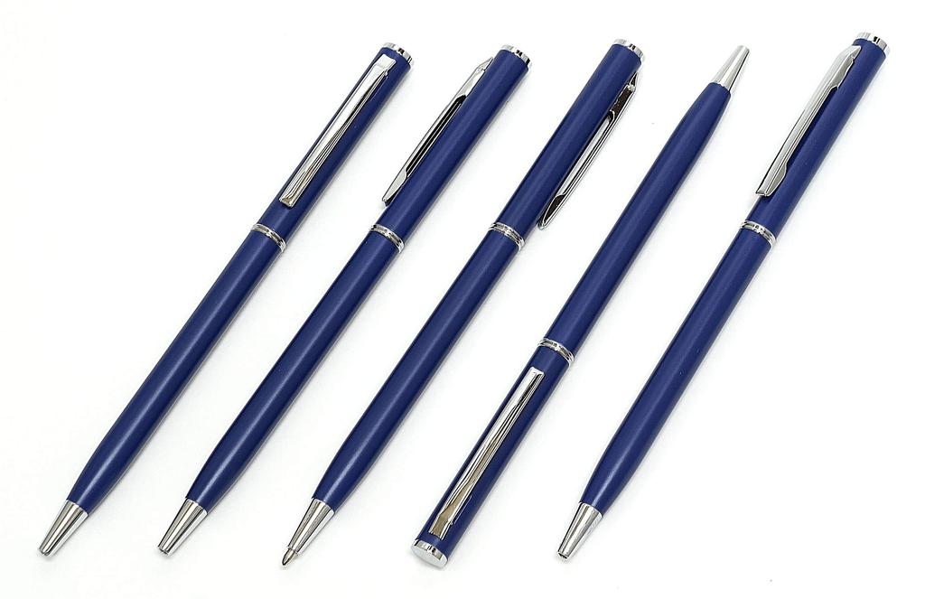 Тонкий пенал из коровьей кожи Набор с металлической указкой и тонкой вращающейся шариковой ручкой (черный) (синий) ASB-701S-PD04-L
