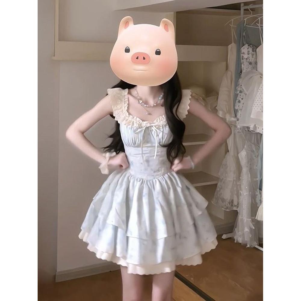 Летний французский нежный ветер сладкая талия юбка-пачка супер хорошо выглядящее французское уникальное красивое цветочное платье на бретелях