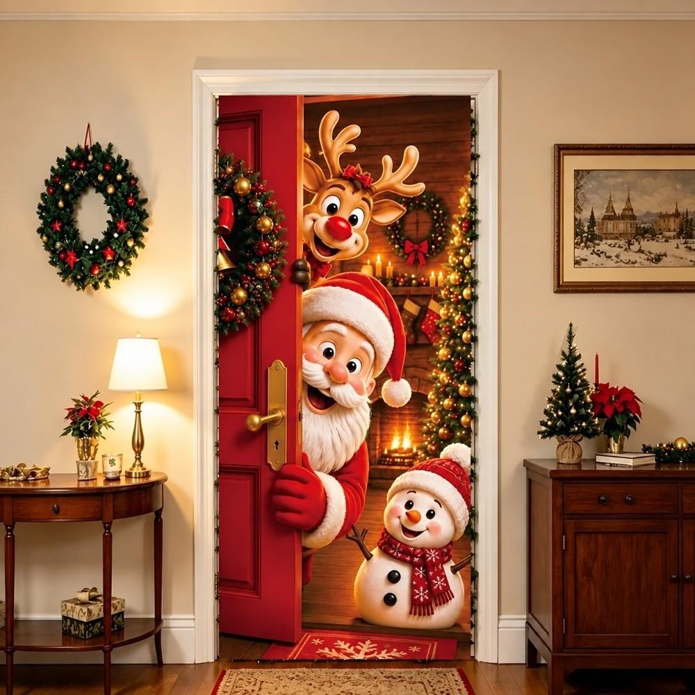 Elastic Santa Claus Backdrop Banner 2*0.9m Holiday Door Banner Christmas Home Decor
