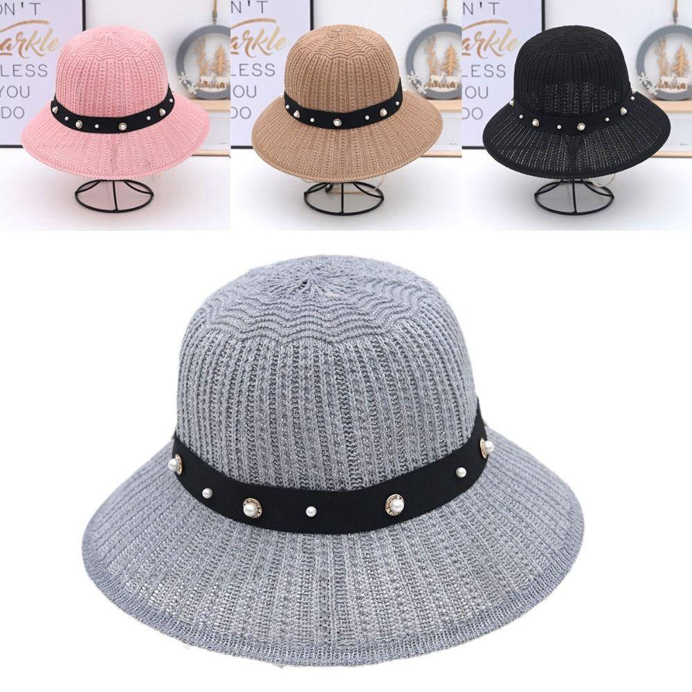Pearl Decoration Bucket Hat Straw Visor Hat Fashion Panama Hat Spring Summer