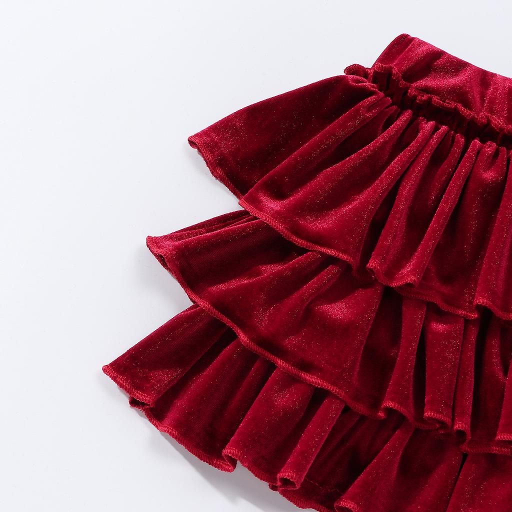 2026 Юбка-торт из черного бархата для девочек, с высокой талией, А-силуэта, короткая, весенняя, расклешенная, праздничная одежда, школьная, детская, универсальные многослойные юбки