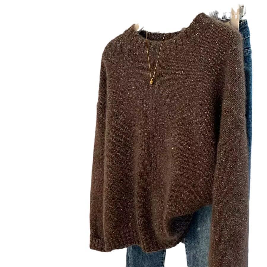 Women's High-End European Style Red Pure Wool Sweater with Lurex - Autumn/Winter Collection, Loose & Thickened, Year of the Rat Design