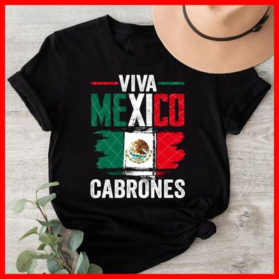 Viva Mexico Cabrones, Mexican Flag Black Cotton T-Shirt S-5XL