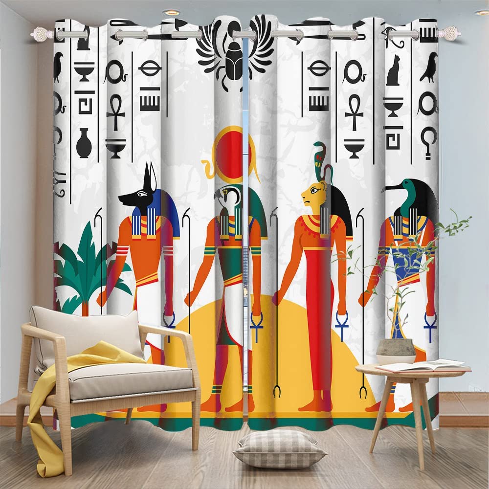 Египетские оконные шторы иероглифы на фресках в древнем египетском храме, затемненные занавески, винтажные шторы, домашний декор для спальни, 2 панели