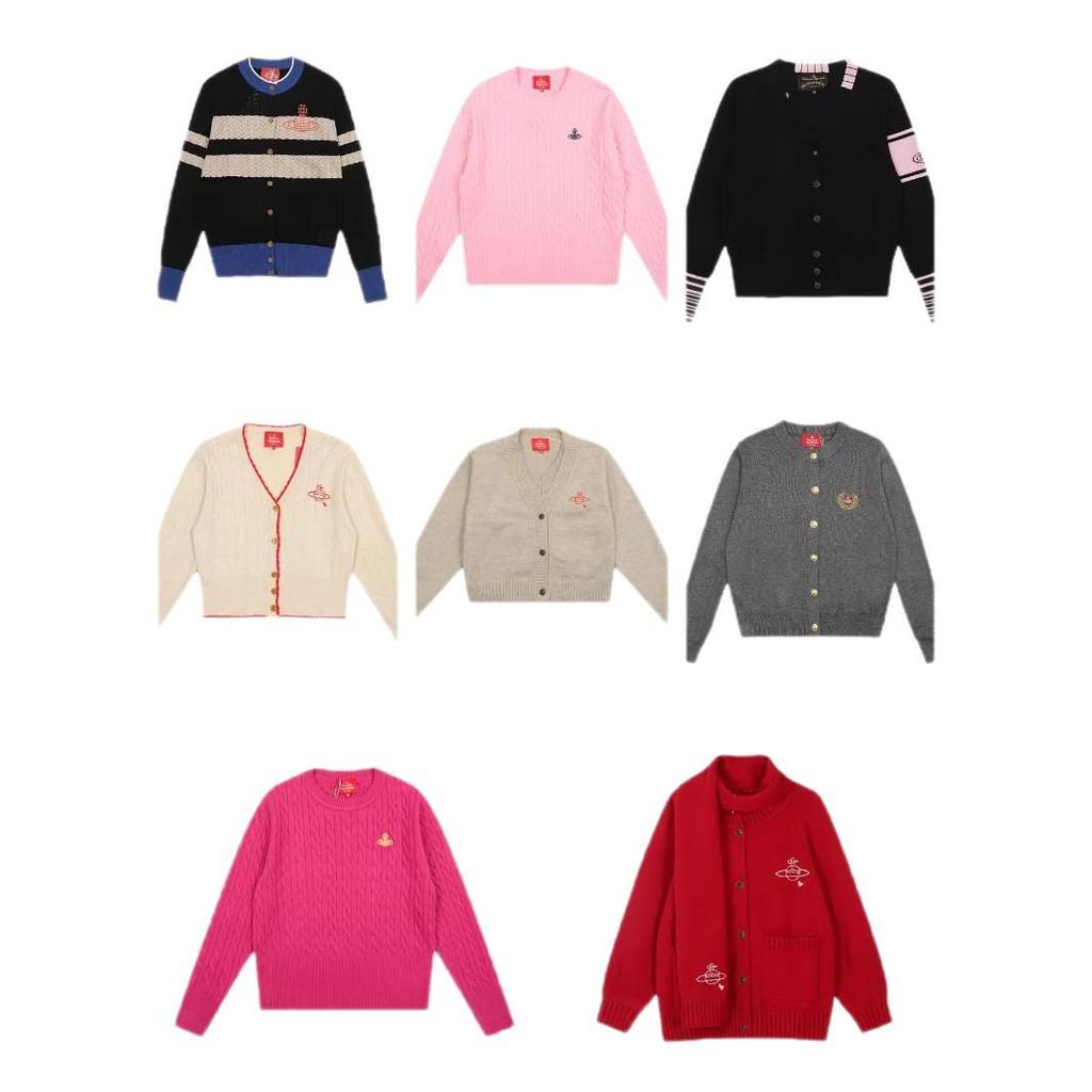 25SS Тонкий вязаный свитер Vivi Saturn с вышивкой и воротником-жабо - Корейская весенне-осенняя коллекция