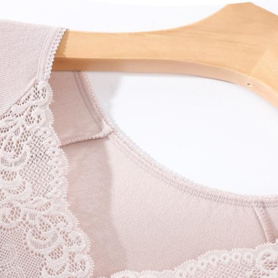 1 комплект женского термобелья, осенне-зимний кружевной V-образный вырез, длинный рукав, рубашка, длинные брюки