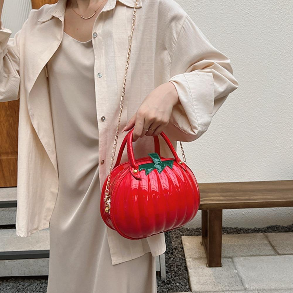 Zipper Pumpkin Shoulder Bag PU Leather Crossbody Tote Bag Adjustable Candy Treat Bag  Gift