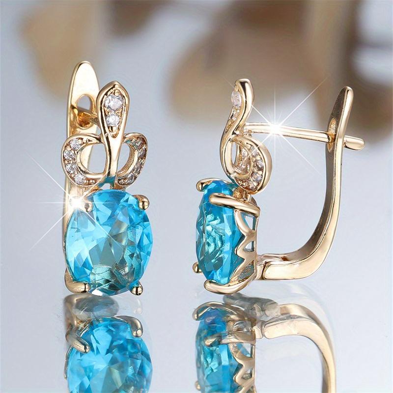 1 пара сережек-капель золотистого цвета с овальной огранкой и синим камнем, серьги-подвески принцессы, украшения на День святого Валентина