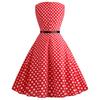 GMXIA Женское платье без рукавов с принтом в горошек, с узким вырезом и черным поясом в стиле винтажной Herben