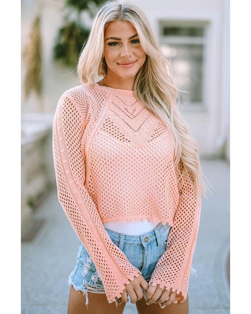 Azura Exchange Вязаный свитер с рукавами-колокольчиками и полыми люверсами