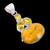 Bumble Bee Jasper, Citrine Gemstone 925 Sterling Silver Jewelry Pendant 2.2"  AH-3300