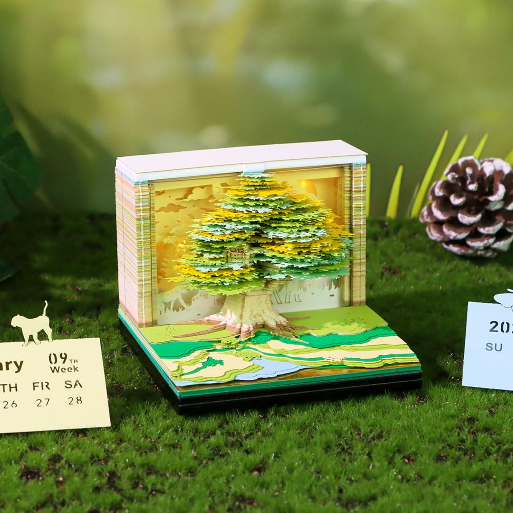 3D Notepad Cubes Treehouse Led Memo Pad 3D Calendar 2026 Desk 3D Memo Pad Paper Art Christmas New Year Gifts