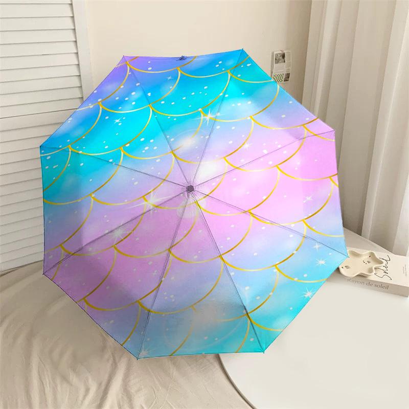 1PC Mermaid Scales Umbrella-8-Rib Reinforced Portable Folding Travel Suitable for All Seasons Outdoor Daily Use-Z0459