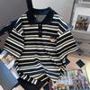 Футболка женская летняя большого размера хлопковая футболка мягкая свободная полосатая повседневная футболка-пуловер топ