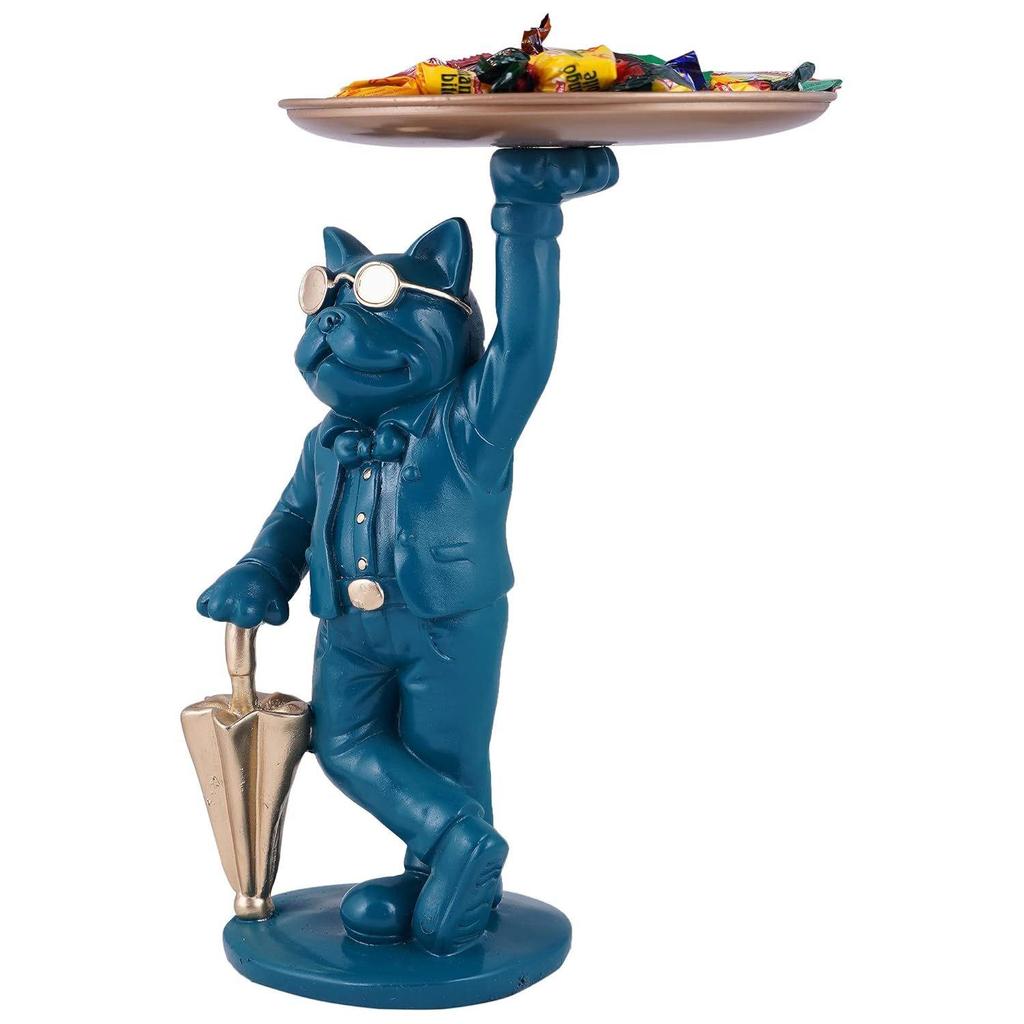 Крутая статуэтка собаки с тарелкой, статуэтка для домашнего декора, статуэтка для декора гостиной (синий)