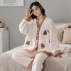 Winter Thick Flannel Pajamas Set for Women Cute Bear Pattern Ladies Sleepwear for Girl Kimono Style Velvet Cardigan Sleepwear