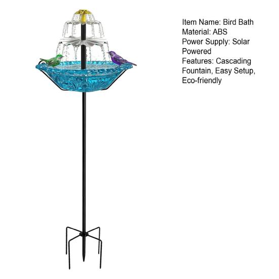 Solar Bird Bath Fountain for Outside Cascading Fountain Bird Bath with Metal Stake Stand