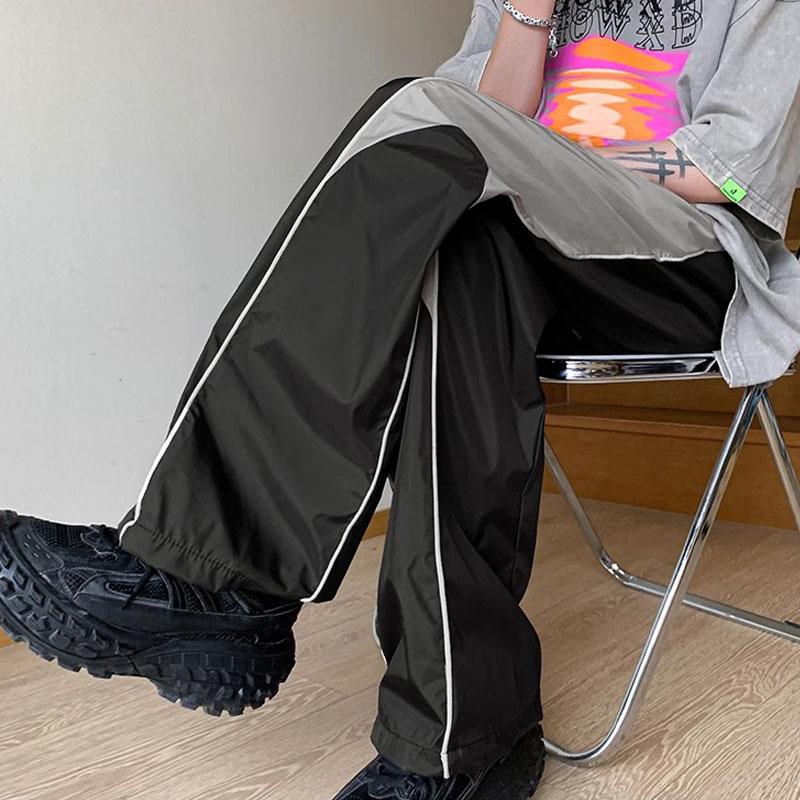 Мужская черная мешковатая одежда Y2K, брюки-карго, повседневные летние широкие брюки, полосатые спортивные штаны для бега, хип-хоп, мужская техническая одежда, одежда в корейском стиле