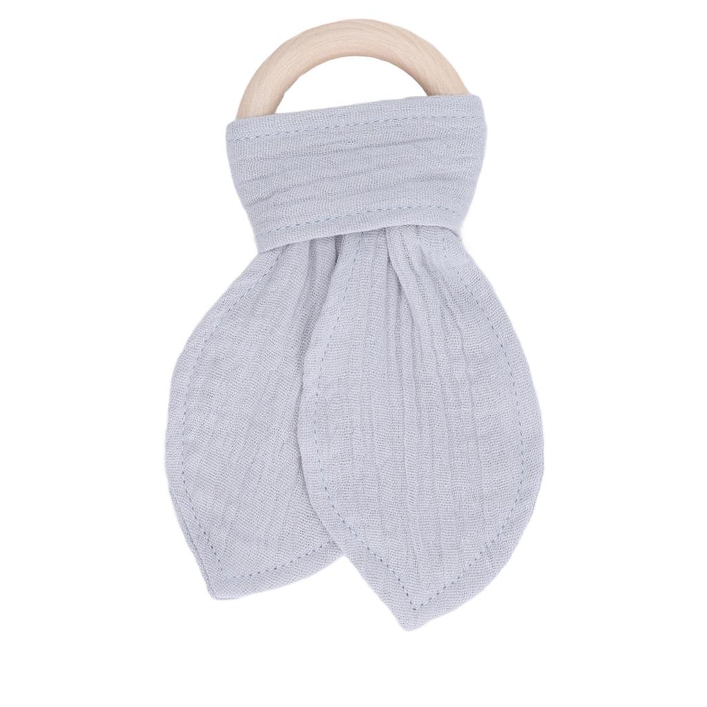 Baby Wood Ring Teether Rabbit Ears Cotton Gauze Hand Grip Training Soothing Baby Wooden Bite Ring