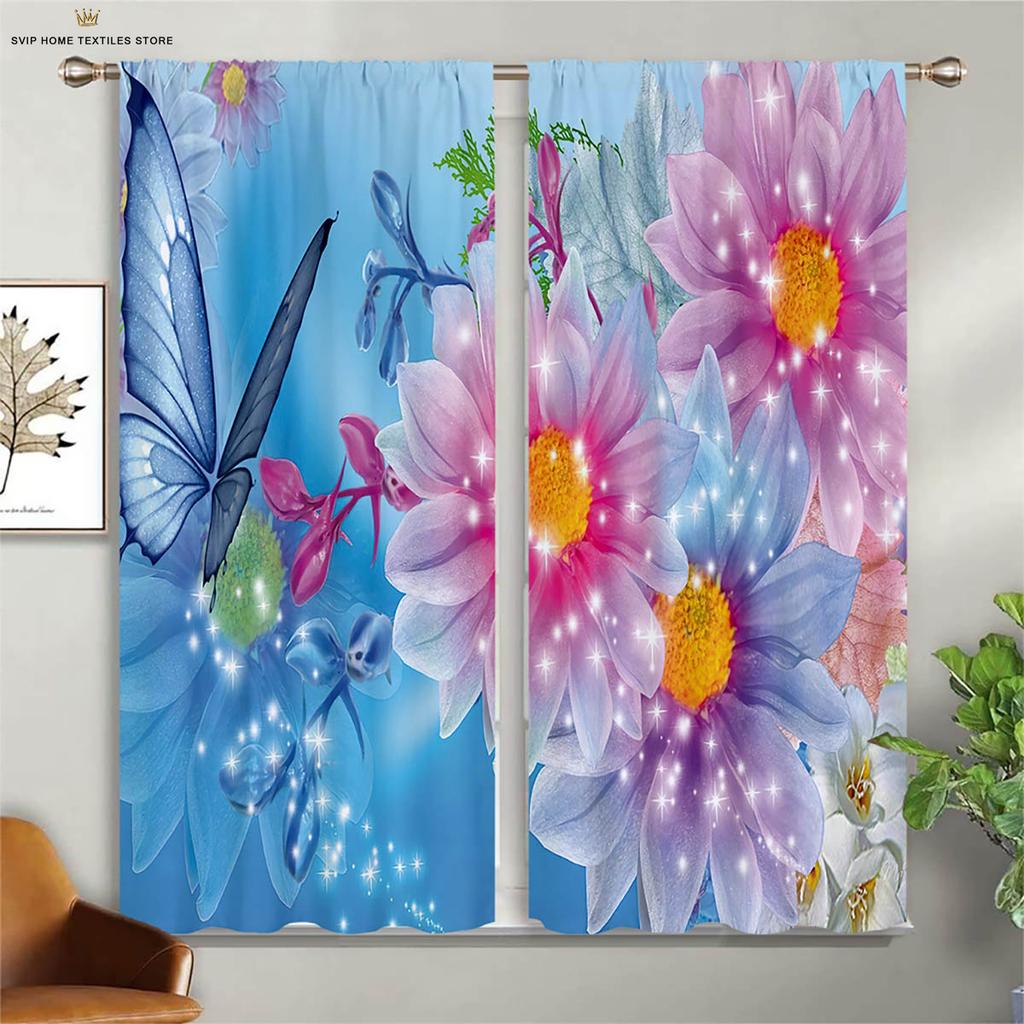 Шторы с принтом «Цветы и бабочки», шторы с карманами на карнизах в пасторальном стиле, спальня, гостиная, кухня, декоративные шторы на 4 сезона