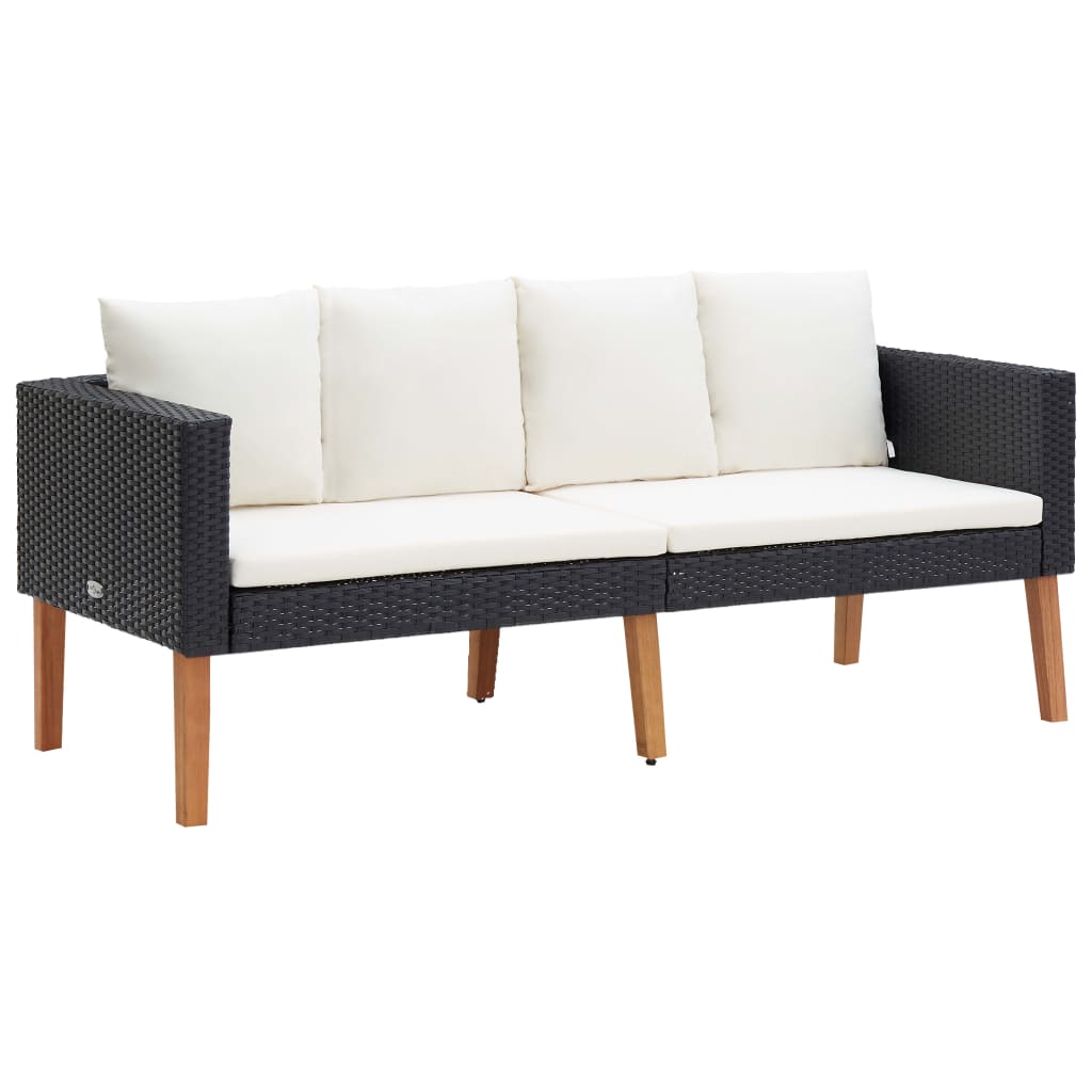 4 Piece Patio Lounge Set with Cushions Outdoor Sectional Sofa Set for Garden Poolside Backyard Poly Rattan Black
