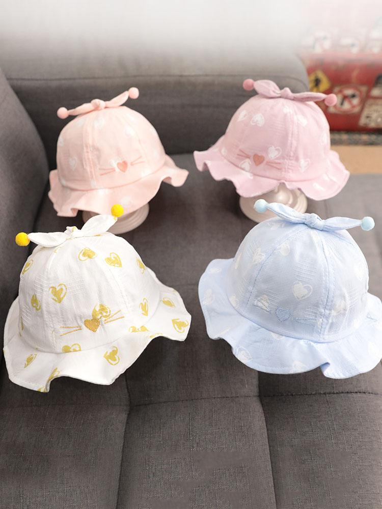 Милая детская панама с помпоном, летняя панама с принтом в виде сердца для маленьких мальчиков и девочек, уличная шапка для новорожденных, пляжная кепка, весенняя шапка