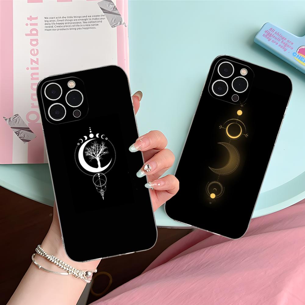 Чехол для мобильного телефона 'Солнце и Луна' для iPhone 17 16 15 14 13 12 11 X XR XS Air Pro Max Plus Mini Прозрачный Цветной Чехол для Мобильных Телефонов