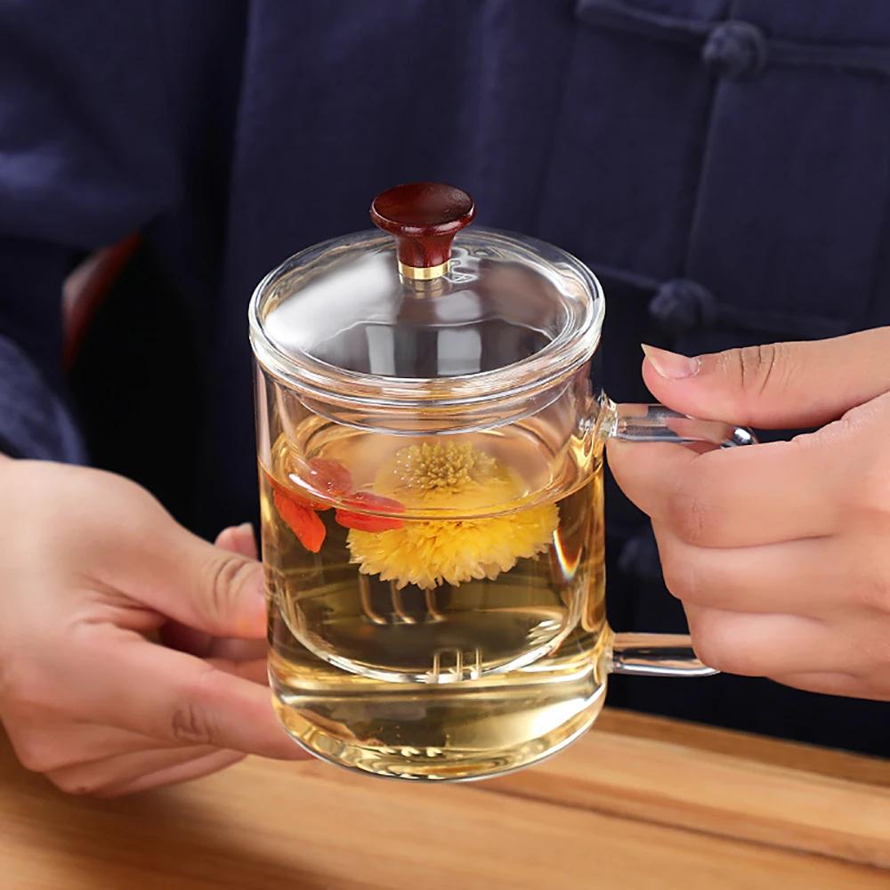 Кружка для чая из термостойкого стекла, чашка для разделения чая, фильтр из боросиликатного стекла, бытовая прозрачная чашка для чая с крышкой