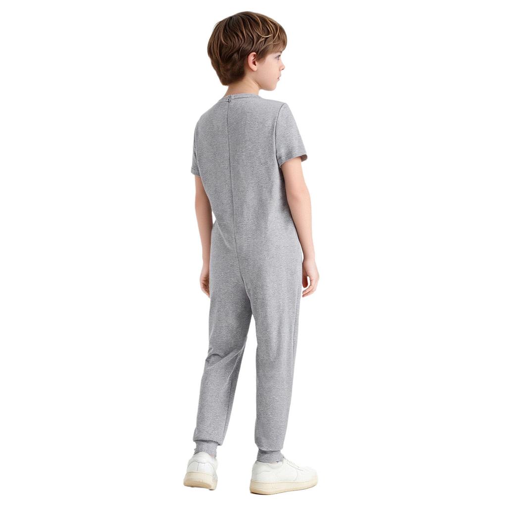 Unisex Kids Adaptive Clothing Jumpsuit Round Neck Short Sleeve Design Back Invisible Zipper Solid Color Full Body Outfit