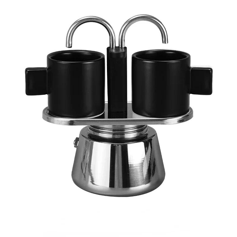 Кофеварка с двумя головками, кофеварка для мокко-эспрессо, кофейник с двумя трубками, кофемашина из нержавеющей стали для приготовления мокко, классические инструменты для итальянского кафе