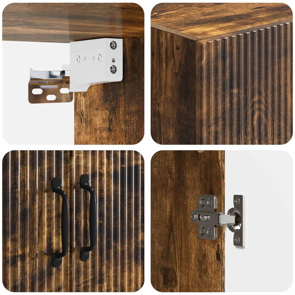 Wall Mounted Cabinet Smoked Oak Finish 66 x 34.5 x 90 cm Engineered Wood
