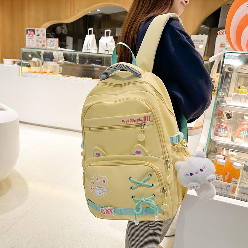Школьный рюкзак для средней школы, женский, легкий, рюкзак с рисунком кота, большой емкости