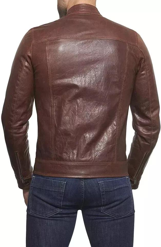 Стильная куртка элегантная мужская из натуральной кожи ягненка новая коричневая ручная работа