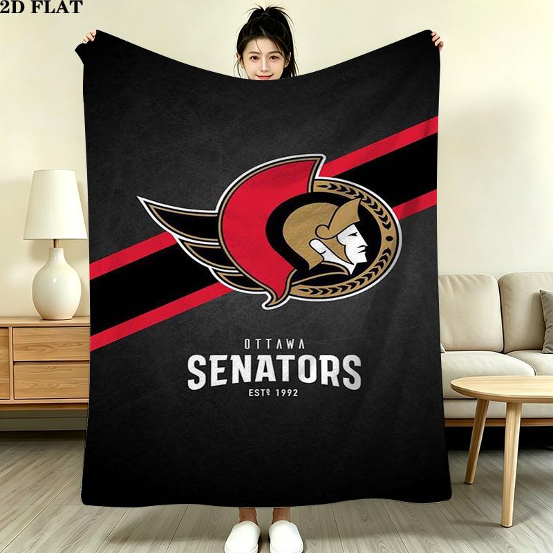 Ottawa Senators Print Flannel Blanket High Quality Warm Comfortable Cover for All Seasons Perfect for Gifts Home Decor