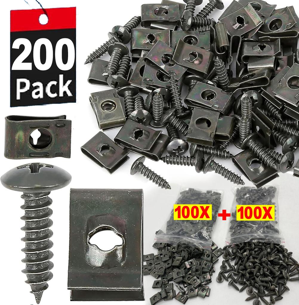 100-200pcs Mixed Car Motorcycles Metal Screw Tapping Fastener Clip U-Type Clip with Screw Anti-rust Protection Clip Screw Buckle