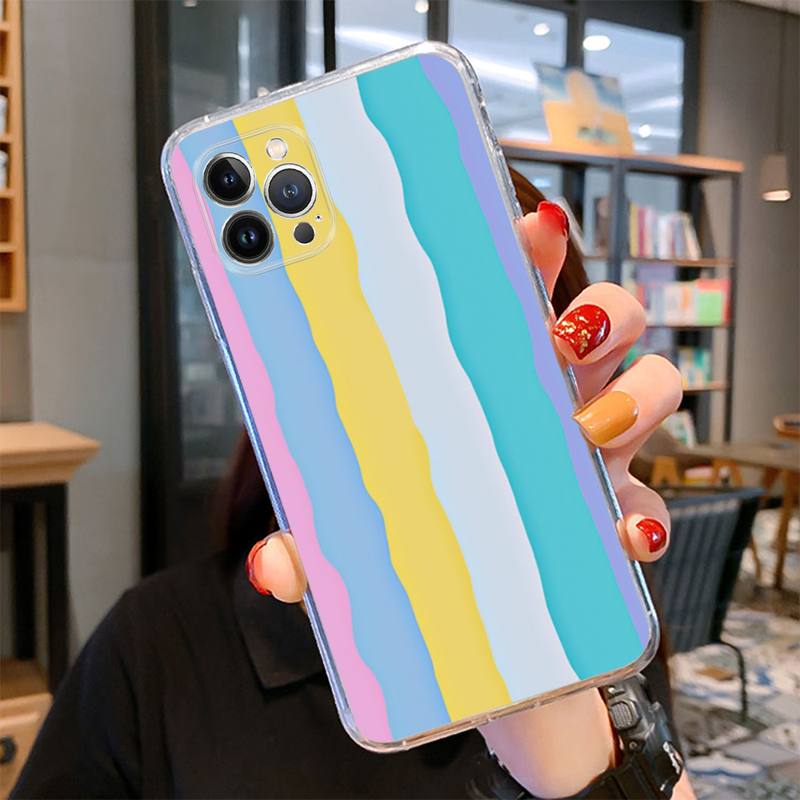 Красочный чехол-полоска радуги для iPhone 14 13 12 11 Pro Max XS X XR SE 2020 6 7 8 Plus Mini Прозрачный корпус