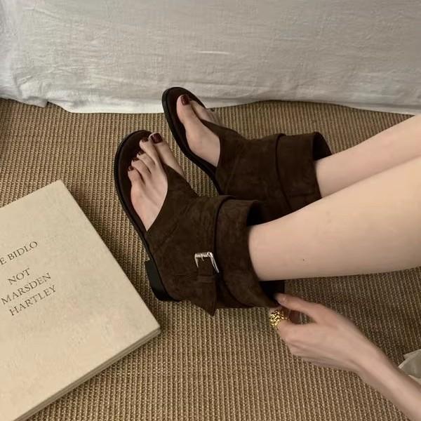 Maillard Boots Women's New One-pedal Short Tube Toe Pinch Sandals Thick Heel Western Cowboy Boots