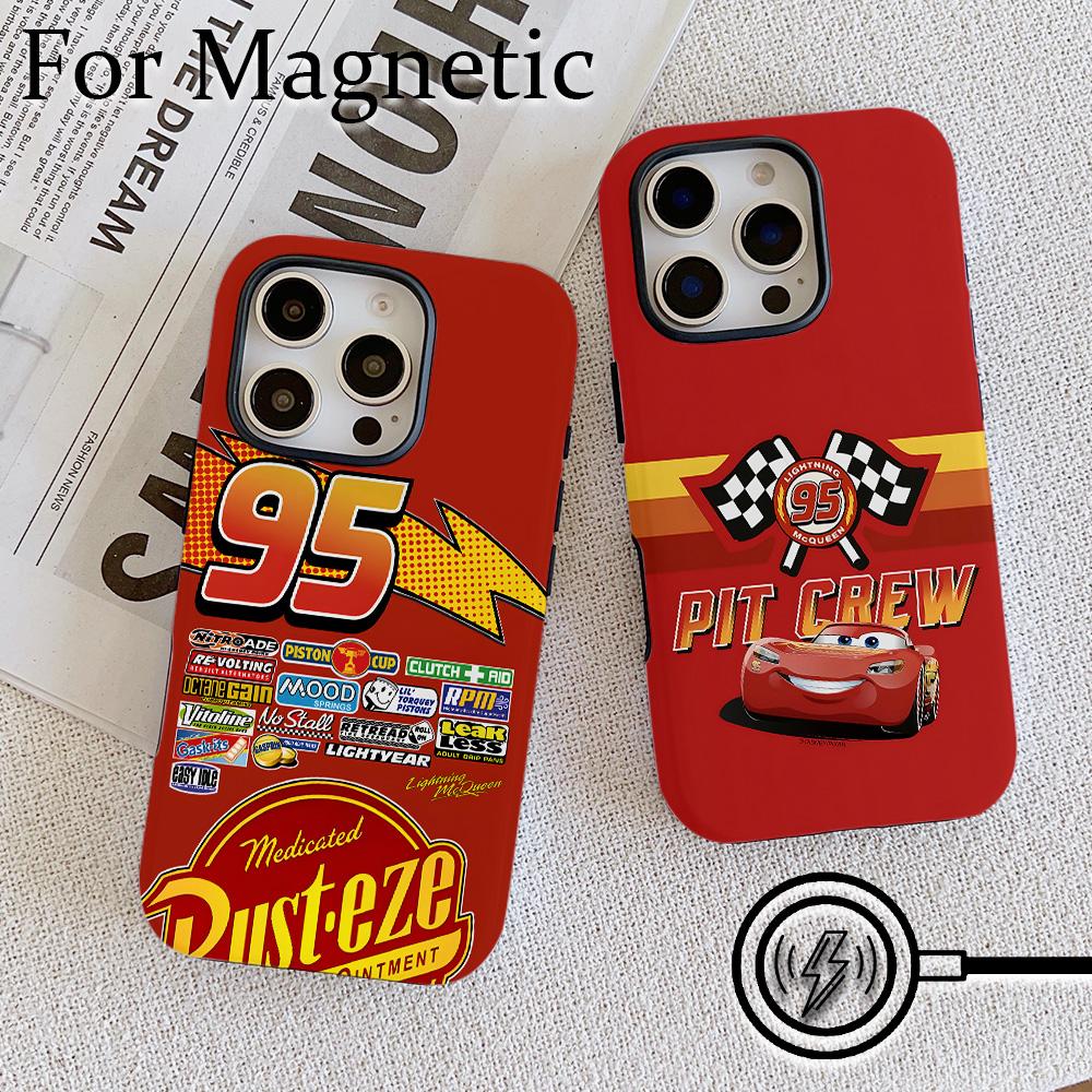 Чехол для телефона Cars Молния МакКуин 95 для iPhone 17 16 15 14 13 12 11 Pro Max Plus Air Роскошный Магнитный Двухслойный Задний Чехол