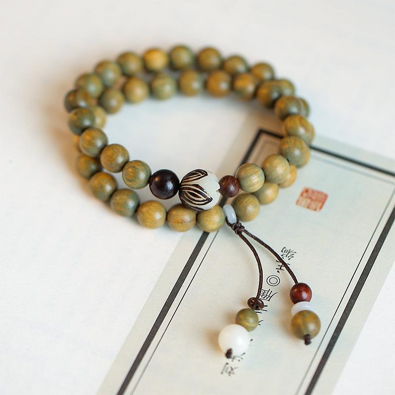 Original Old Material Green Sandalwood Buddha Bead Bracelet Female Forest Student Sandalwood Passion Seed Bracelet Couple Ethnic Style Male Female