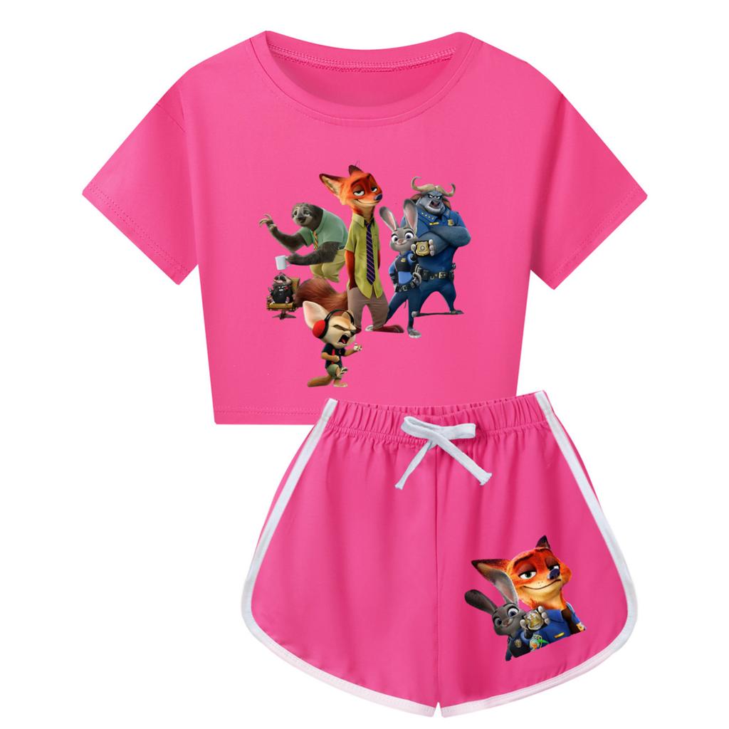 Kids Summer Sport T-Shirt And Shorts 2 Piece Outfit Tracksuit Set Short Sleeve Print Crop Tops With Clothing Set
