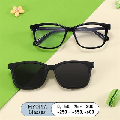 Набор очков Квадратная оправа для девочки Двойного назначения Защита от синего света Рецептурные Миопия Поляризованный свет Детские Астигматизм Очки