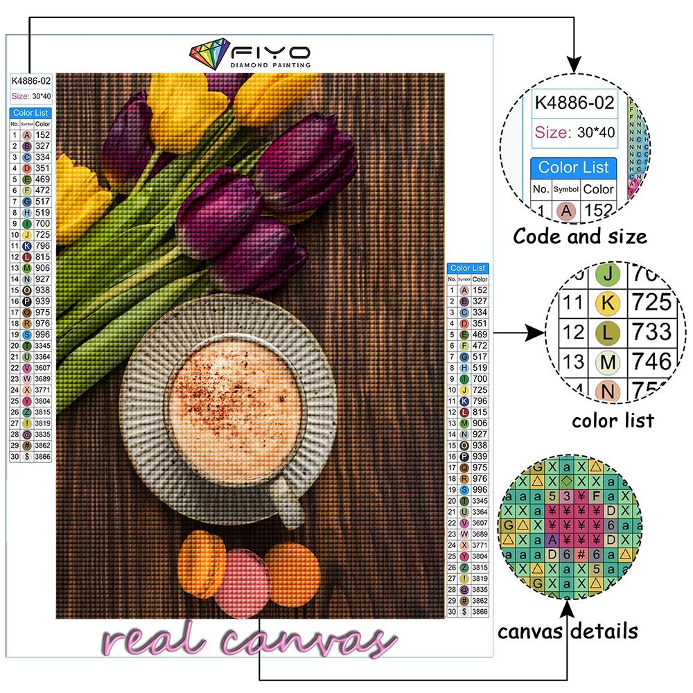 5D DIY Diamond Painting Tulips And Coffee Cross Stitch Diamond Art Embroidery  Mosaic Home Deco