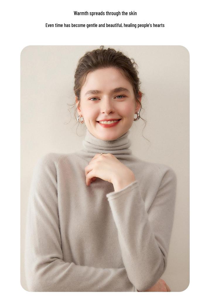 Lekasha Cashmere High Neck Solid Color Long Sleeve Knit Sweater for Women (Autumn/Winter)