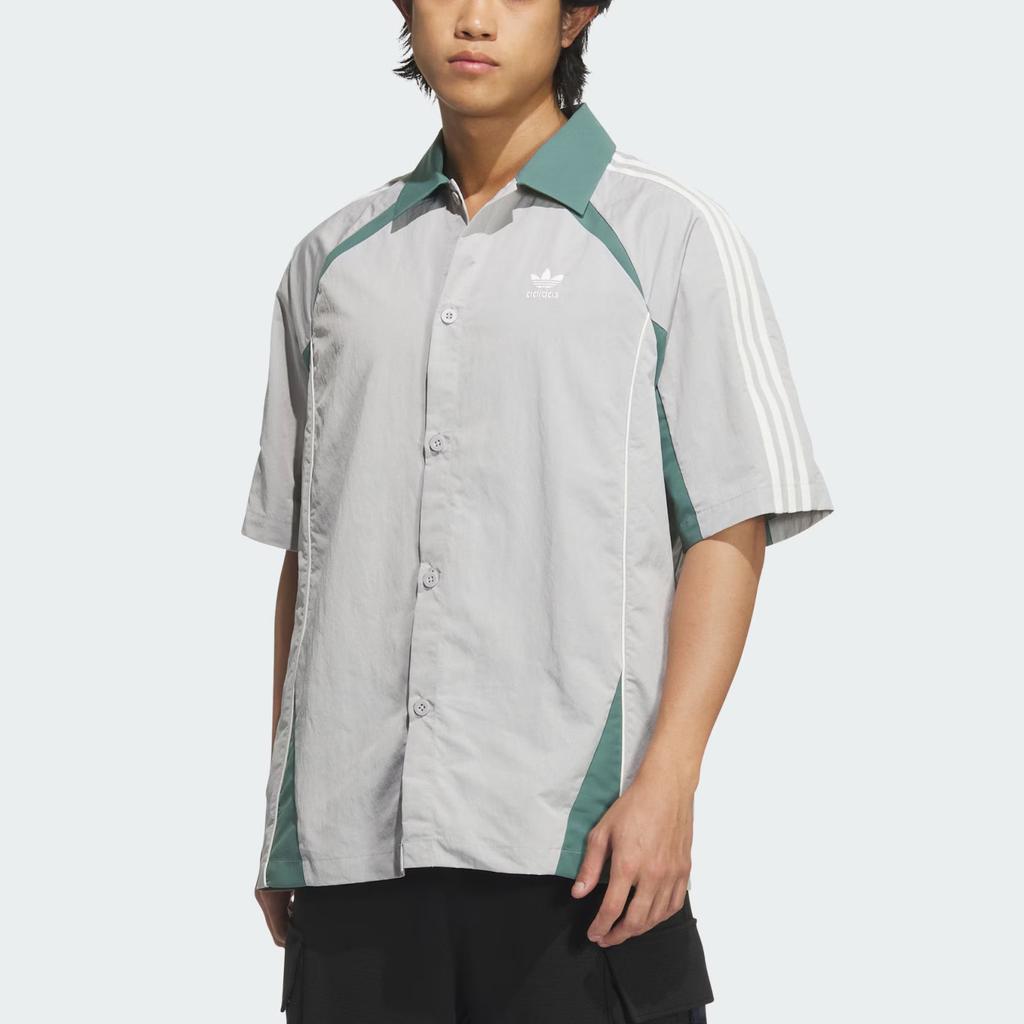 Adidas Оригинальная ретро футболка-поло с логотипом бренда, в полоску, свободного кроя, спортивная, мужская, рубашки, светло-серая, детективно-зеленая, KD0948